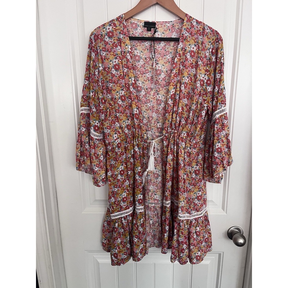 New! Coco + Carmen Open S/M Beach Swimsuit Coverup Resort Orange Floral 568